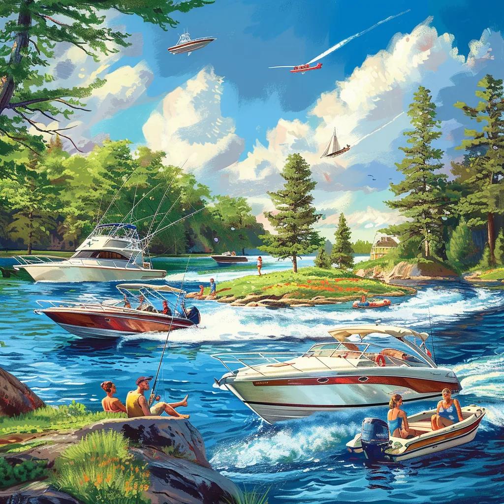 Various types of boats on a Minnesota lake, illustrating the diversity of vessels covered by boat insurance